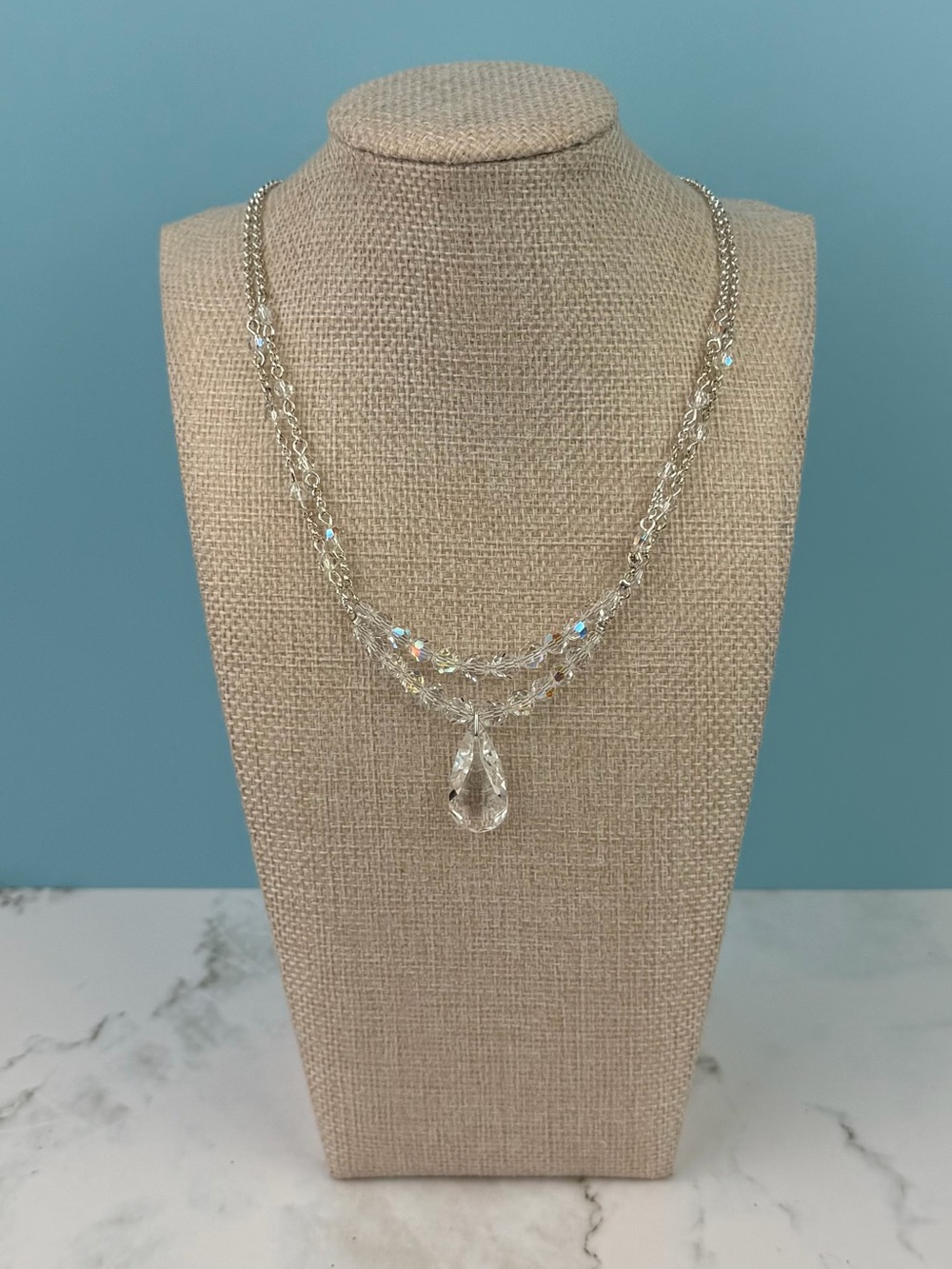 Givenchy Vintage/Y2K Crystal Teardrop Double-Strand Statement Necklace